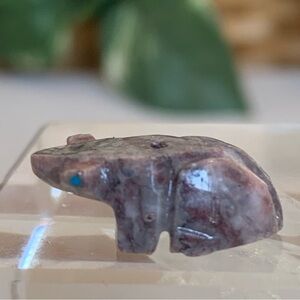 Native American Zuni Carved Frog Fetish Bead Turquoise Eyes Animal Drilled .9"